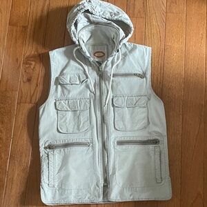 Vintage Banana Republic Safari Utility Vest Hidden Hood Khaki Cotton 80s S